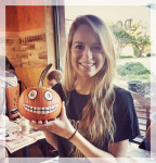 girl with her painted pumpkin